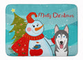 Snowman with Alaskan Malamute Memory Foam Kitchen Mat Machine Washable Anti-Fatigue Cushion Comfort Bath or Kitchen Rug
