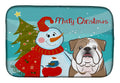 Snowman with English Bulldog  Dish Drying Mat Absorbent Dish Drying Mat Pad for Kitchen Counter Dish Drainer Mat for Countertop, 14 x 21", Multicolor
