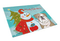Snowman with English Bulldog  Cutting Board Tempered Glass Kitchen Cutting Surface, Heat Resistant Chopping, Non-Slip Feet, Food Prep & Serving