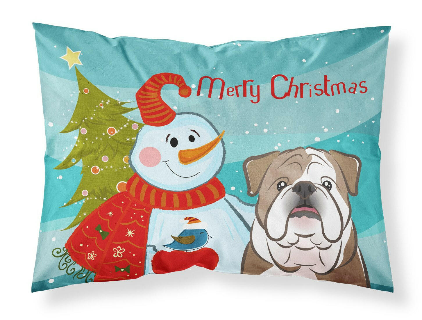 Snowman with English Bulldog  Standard Pillowcase Lightweight Super Soft Easy Care Decorative Artwork Pillowcase, Standard
