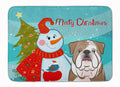 Snowman with English Bulldog  Memory Foam Kitchen Mat Machine Washable Anti-Fatigue Cushion Comfort Bath or Kitchen Rug