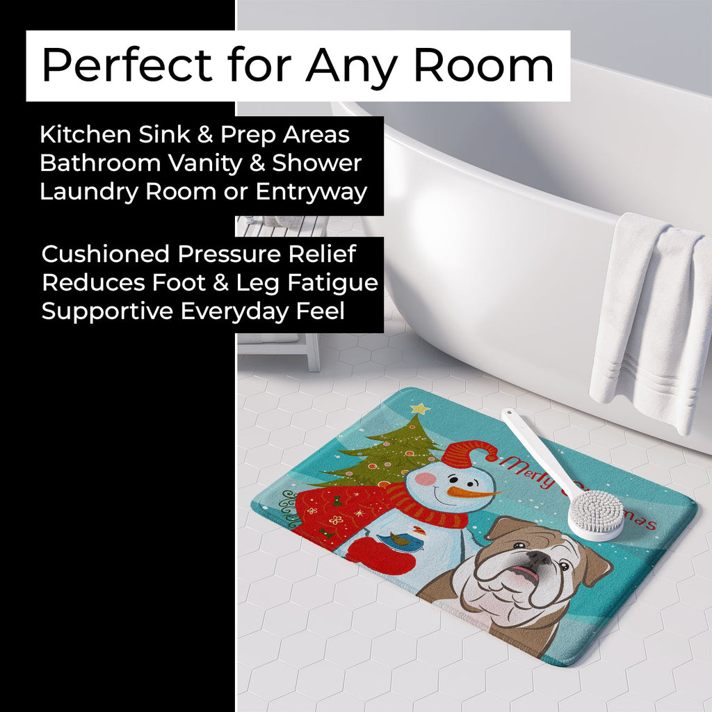 Snowman with English Bulldog  Memory Foam Kitchen Mat Machine Washable Anti-Fatigue Cushion Comfort Bath or Kitchen Rug