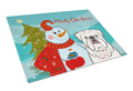 Snowman with White English Bulldog  Cutting Board Tempered Glass Kitchen Cutting Surface, Heat Resistant Chopping, Non-Slip Feet, Food Prep & Serving