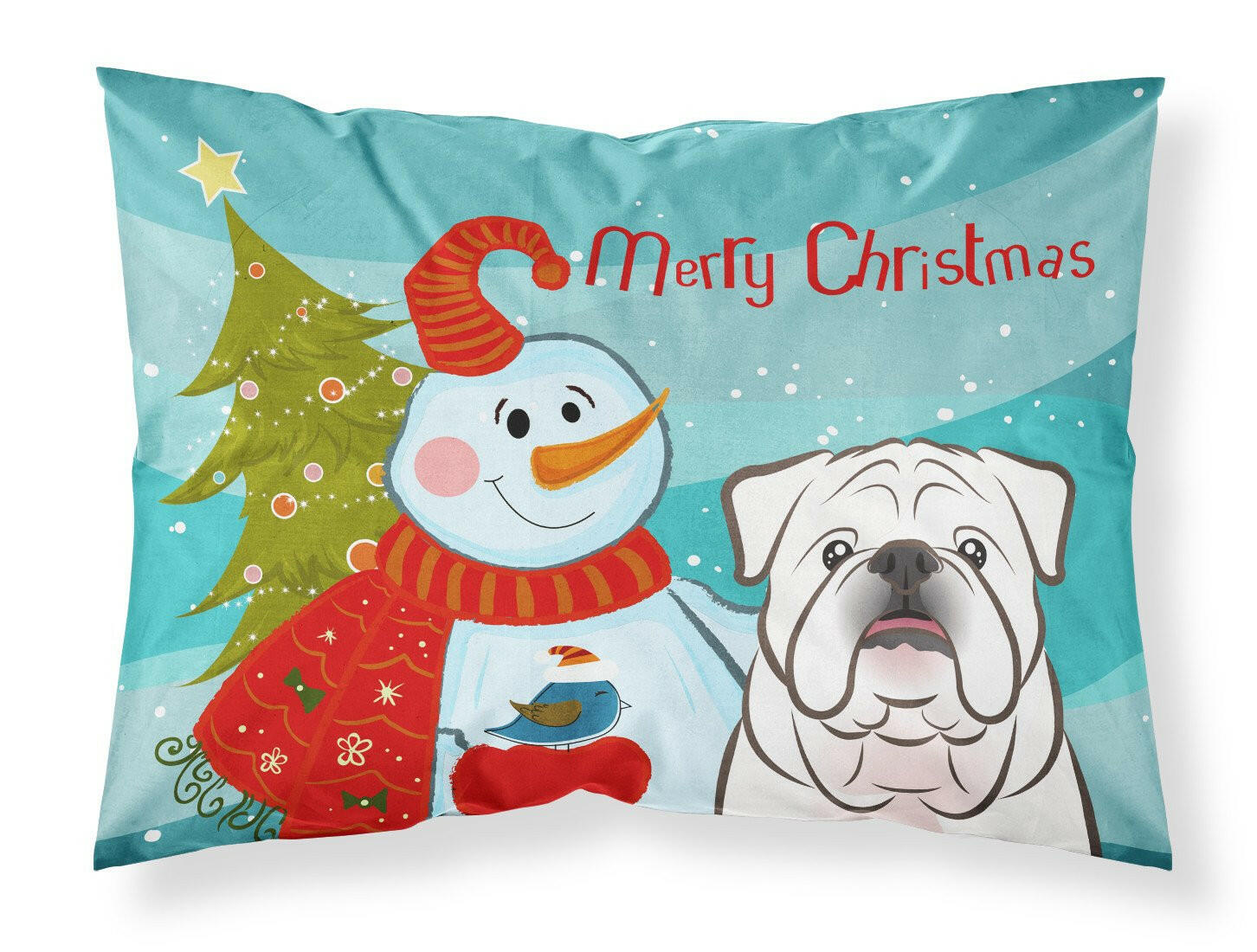 Snowman with White English Bulldog  Standard Pillowcase Lightweight Super Soft Easy Care Decorative Artwork Pillowcase, Standard