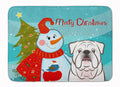 Snowman with White English Bulldog  Memory Foam Kitchen Mat Machine Washable Anti-Fatigue Cushion Comfort Bath or Kitchen Rug