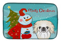 Snowman with Pekingese Dish Drying Mat Absorbent Dish Drying Mat Pad for Kitchen Counter Dish Drainer Mat for Countertop, 14 x 21", Multicolor