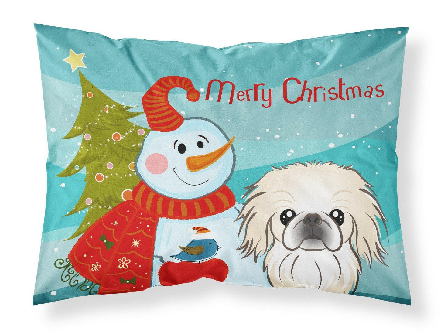 Snowman with Pekingese Standard Pillowcase Lightweight Super Soft Easy Care Decorative Artwork Pillowcase, Standard