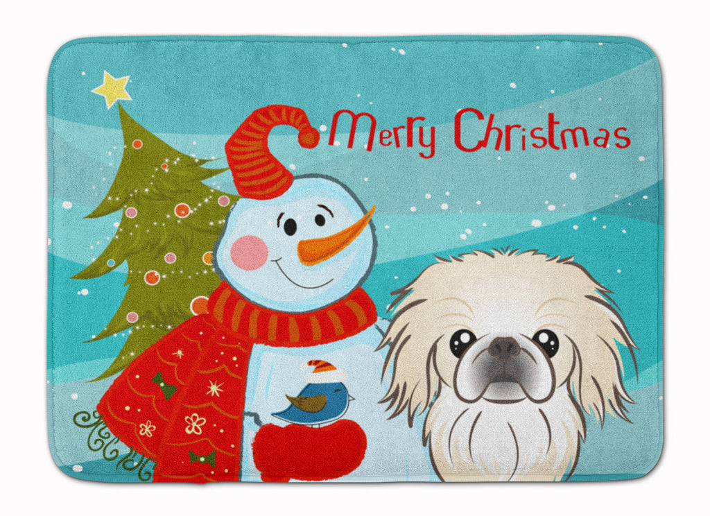 Snowman with Pekingese Memory Foam Kitchen Mat Machine Washable Anti-Fatigue Cushion Comfort Bath or Kitchen Rug