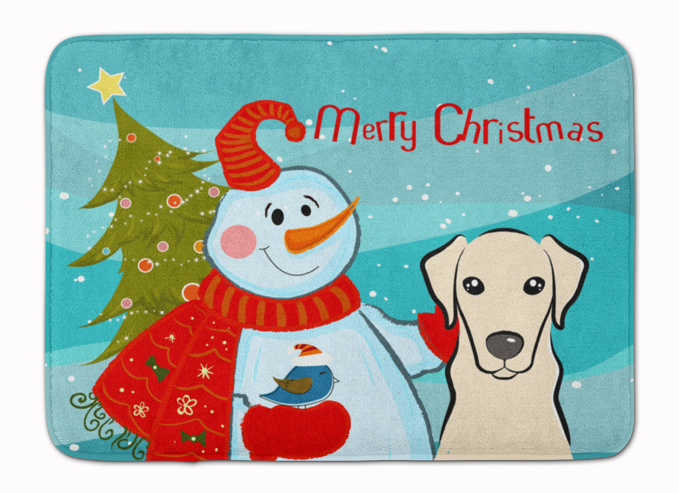 Snowman with Yellow Labrador Memory Foam Kitchen Mat Machine Washable Anti-Fatigue Cushion Comfort Bath or Kitchen Rug