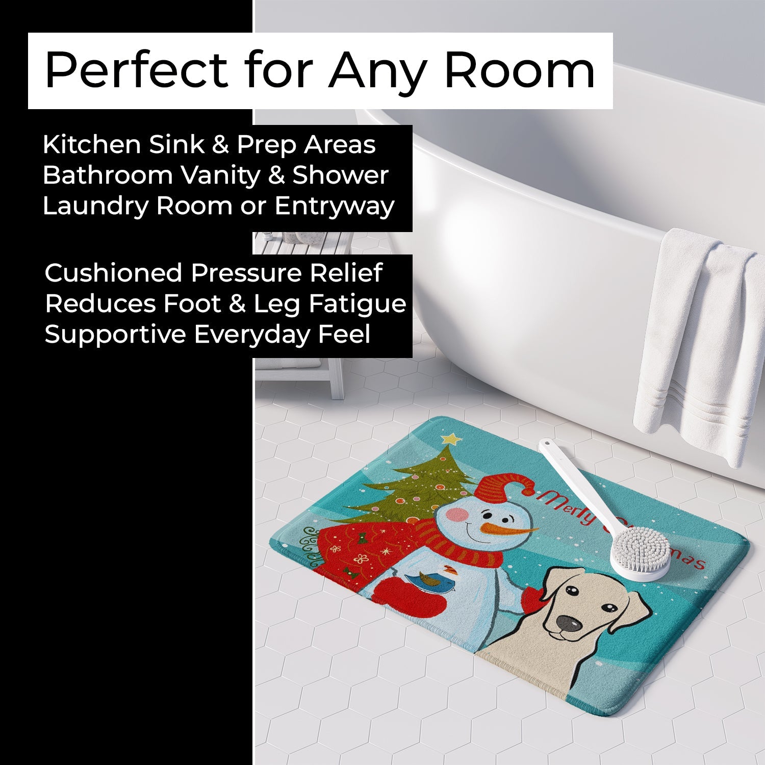 Snowman with Yellow Labrador Memory Foam Kitchen Mat Machine Washable Anti-Fatigue Cushion Comfort Bath or Kitchen Rug