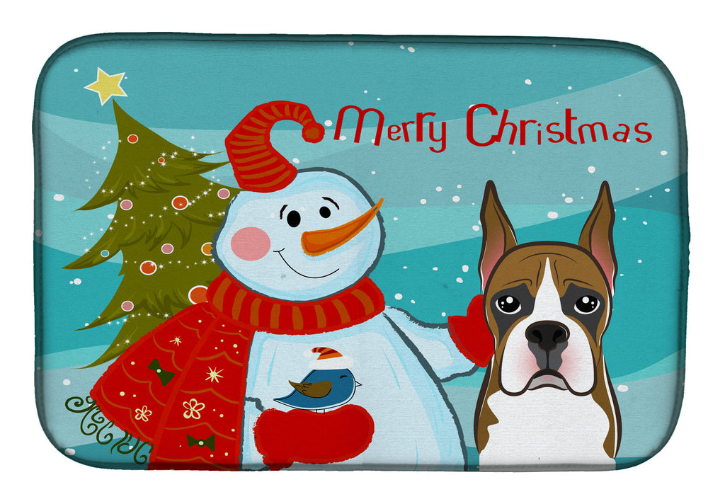 Snowman with Boxer Dish Drying Mat Absorbent Dish Drying Mat Pad for Kitchen Counter Dish Drainer Mat for Countertop, 14 x 21", Multicolor