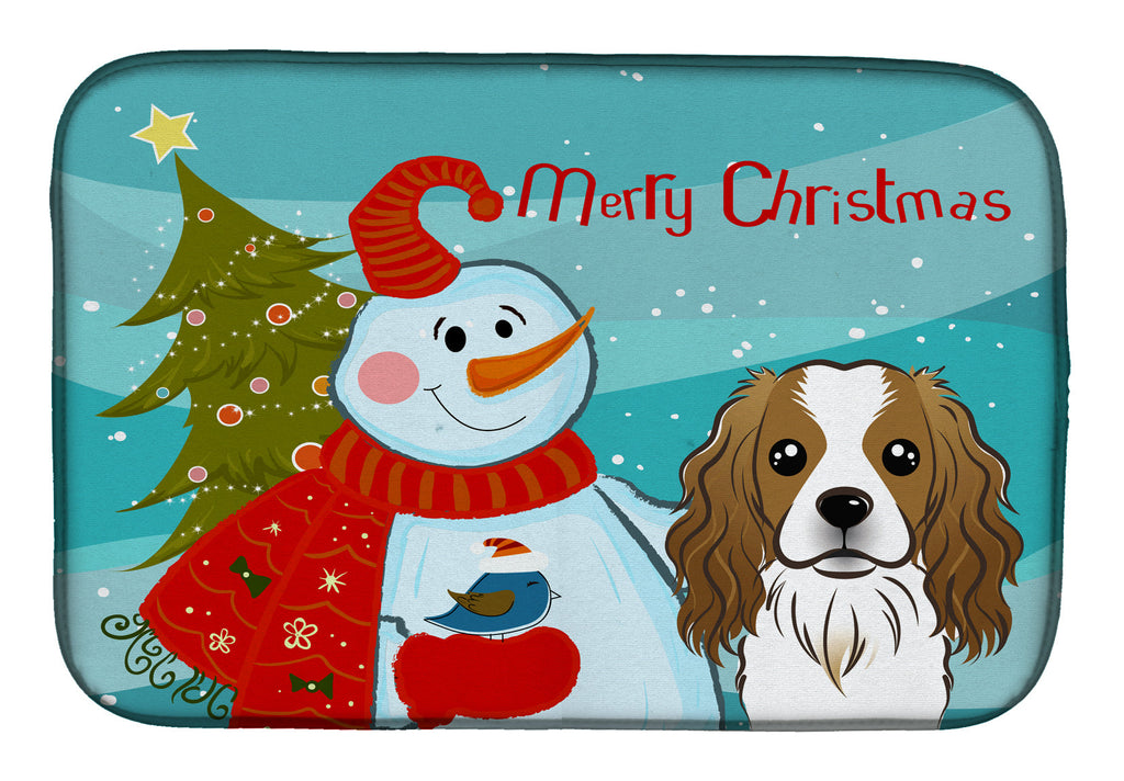 Snowman with Cavalier Spaniel Dish Drying Mat Absorbent Dish Drying Mat Pad for Kitchen Counter Dish Drainer Mat for Countertop, 14 x 21", Multicolor