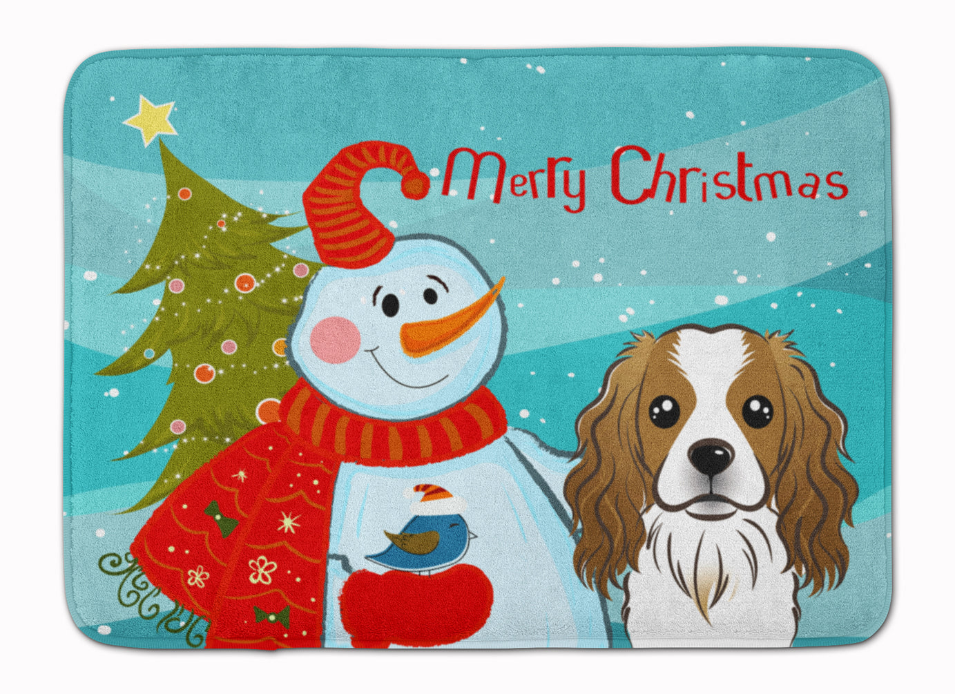 Snowman with Cavalier Spaniel Memory Foam Kitchen Mat Machine Washable Anti-Fatigue Cushion Comfort Bath or Kitchen Rug