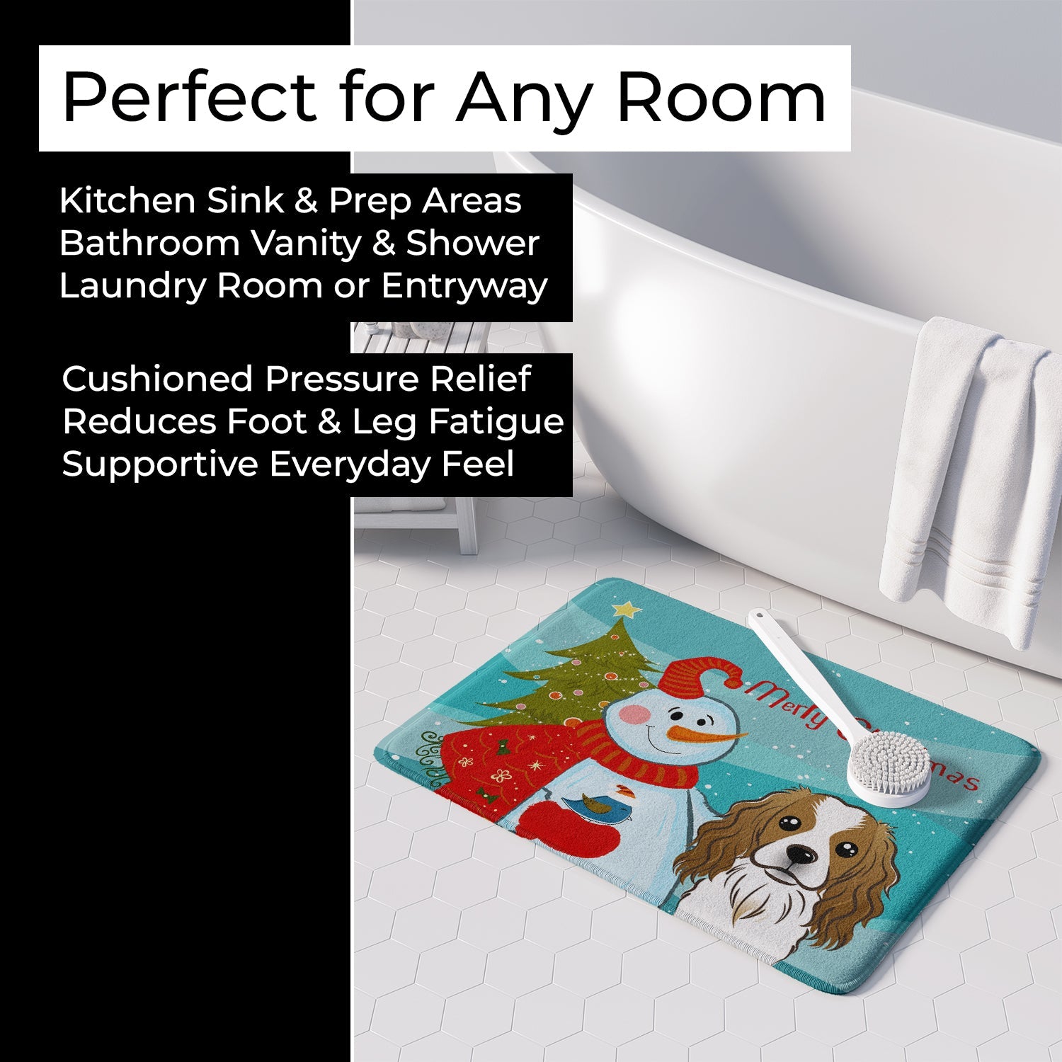Snowman with Cavalier Spaniel Memory Foam Kitchen Mat Machine Washable Anti-Fatigue Cushion Comfort Bath or Kitchen Rug