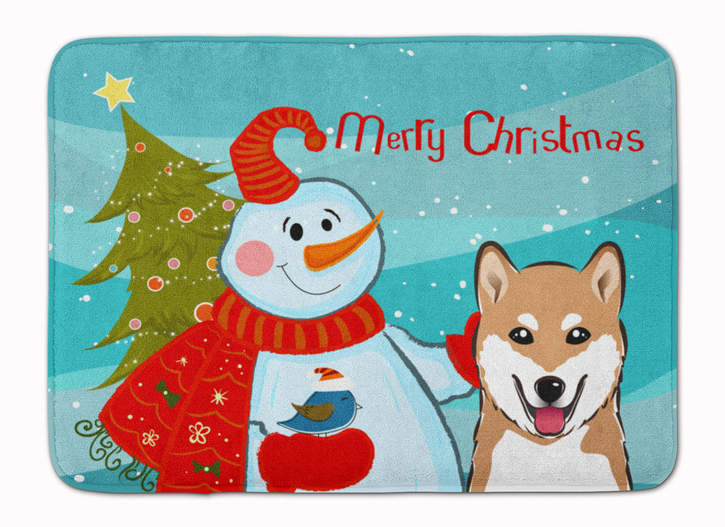 Snowman with Shiba Inu Memory Foam Kitchen Mat Machine Washable Anti-Fatigue Cushion Comfort Bath or Kitchen Rug