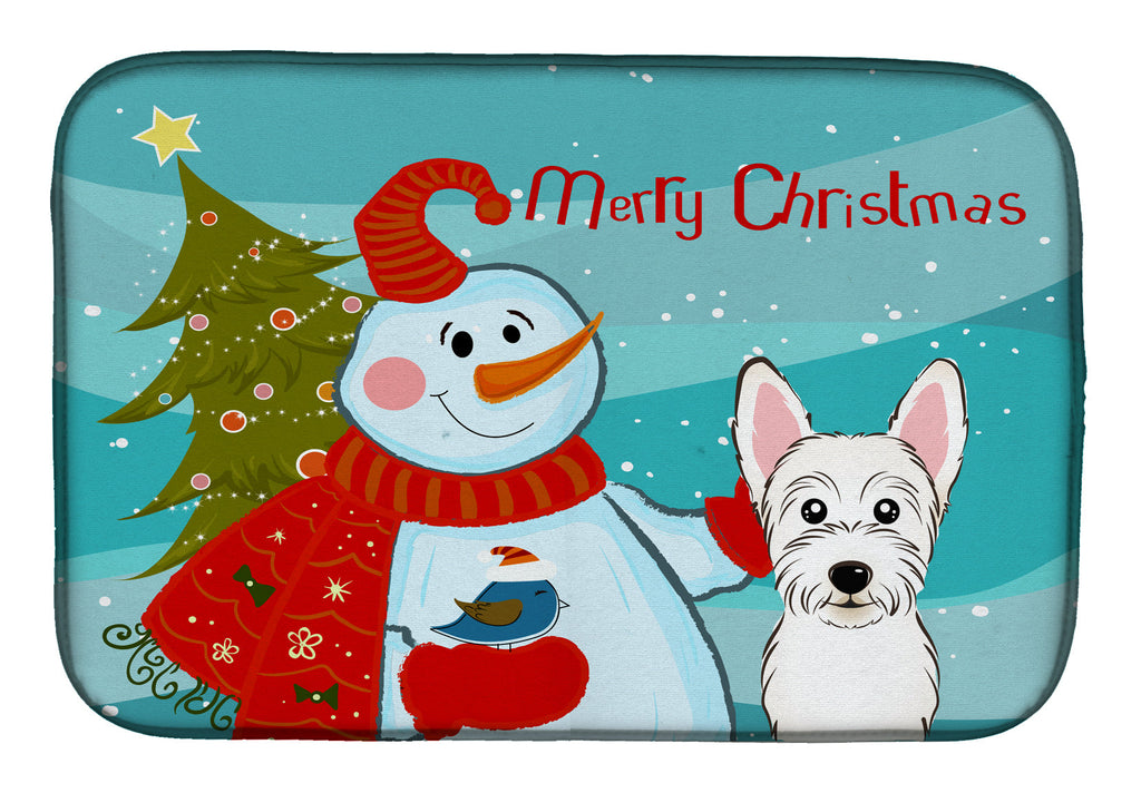 Snowman with Westie Dish Drying Mat Absorbent Dish Drying Mat Pad for Kitchen Counter Dish Drainer Mat for Countertop, 14 x 21", Multicolor
