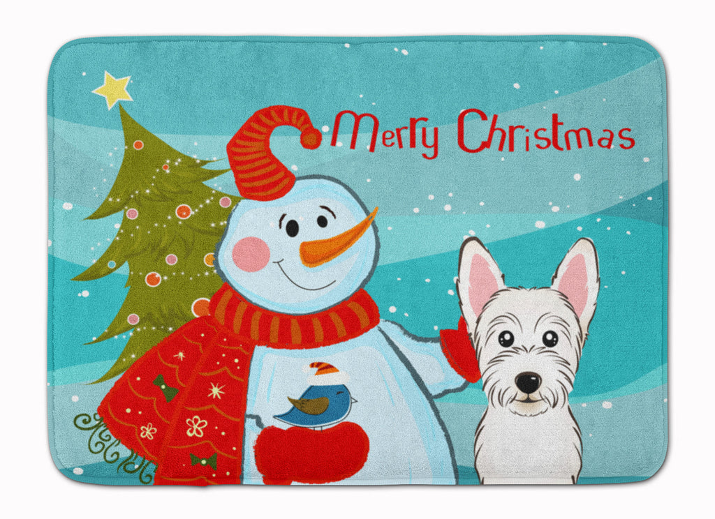 Snowman with Westie Memory Foam Kitchen Mat Machine Washable Anti-Fatigue Cushion Comfort Bath or Kitchen Rug