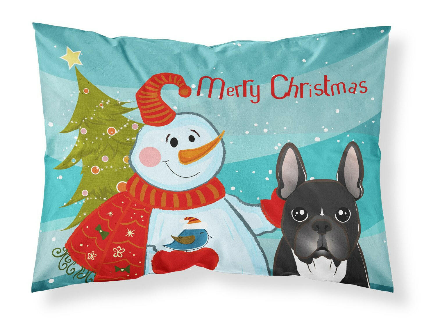 Snowman with French Bulldog Standard Pillowcase Lightweight Super Soft Easy Care Decorative Artwork Pillowcase, Standard