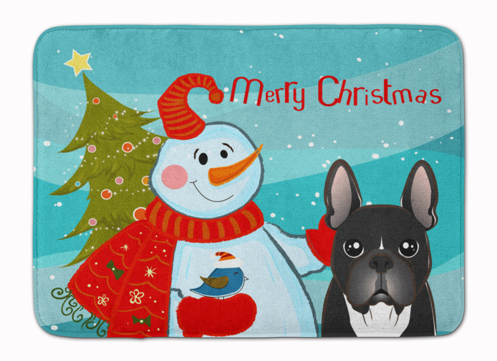 Snowman with French Bulldog Memory Foam Kitchen Mat Machine Washable Anti-Fatigue Cushion Comfort Bath or Kitchen Rug