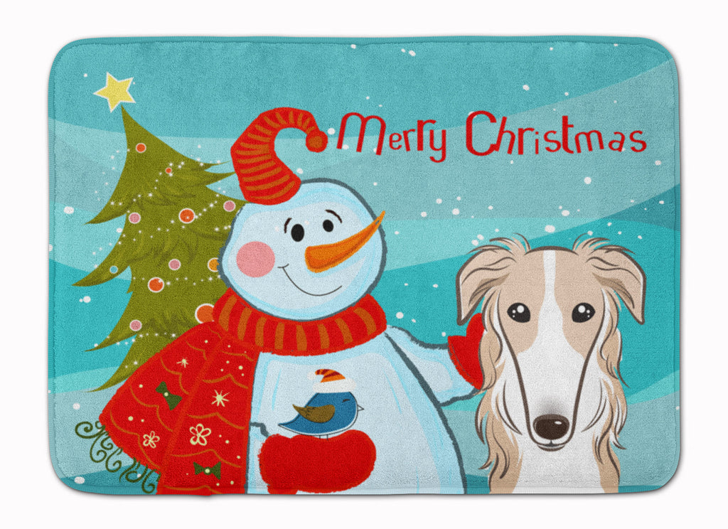 Snowman with Borzoi Memory Foam Kitchen Mat Machine Washable Anti-Fatigue Cushion Comfort Bath or Kitchen Rug