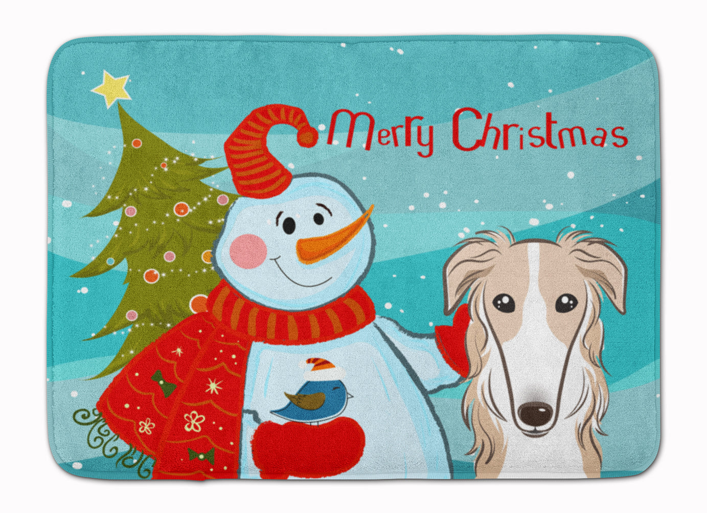 Snowman with Borzoi Memory Foam Kitchen Mat Machine Washable Anti-Fatigue Cushion Comfort Bath or Kitchen Rug