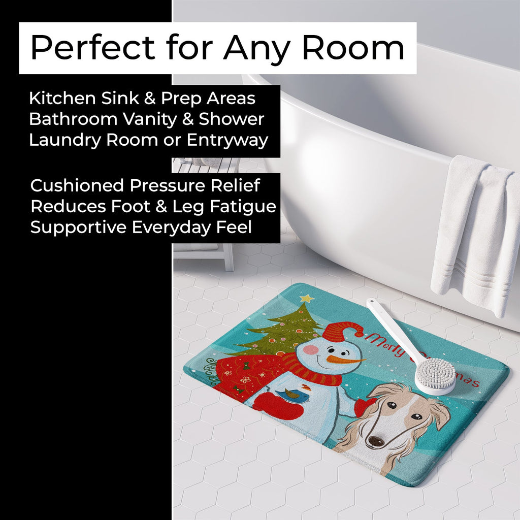 Snowman with Borzoi Memory Foam Kitchen Mat Machine Washable Anti-Fatigue Cushion Comfort Bath or Kitchen Rug