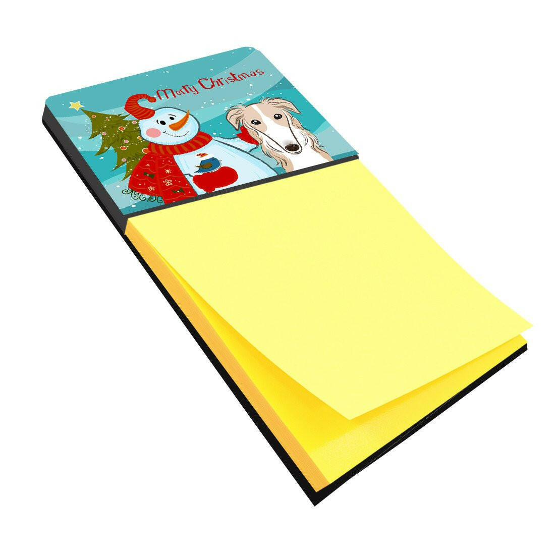 Snowman with Borzoi Watercolor Sticky Note Holder Refillable Dispenser Desk Accessory 3x3 Pad Gift