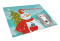 Snowman with Saluki Cutting Board Tempered Glass Kitchen Cutting Surface, Heat Resistant Chopping, Non-Slip Feet, Food Prep & Serving