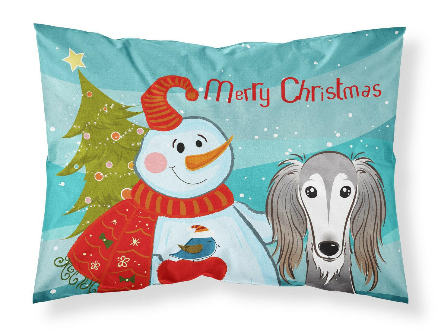 Snowman with Saluki Standard Pillowcase Lightweight Super Soft Easy Care Decorative Artwork Pillowcase, Standard