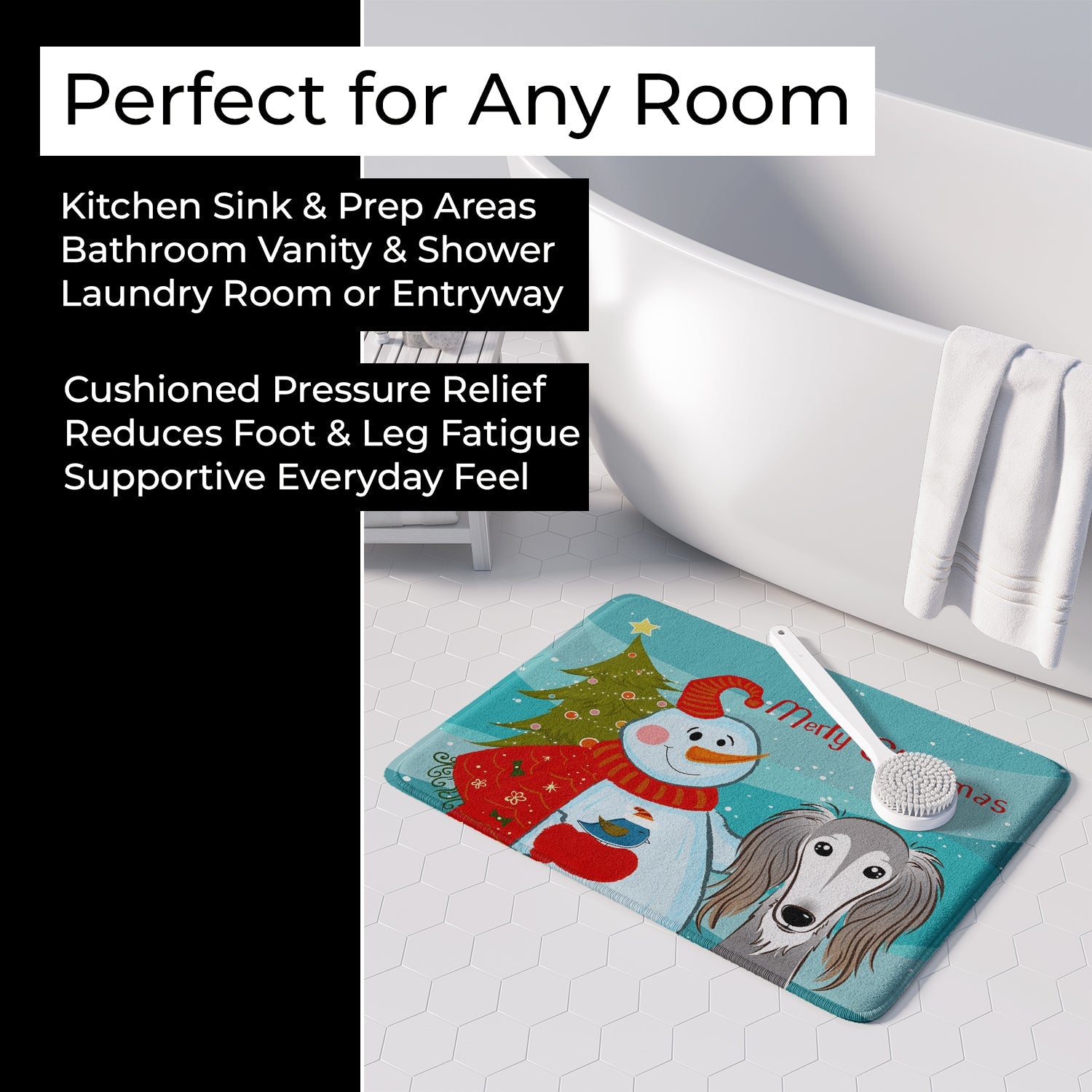 Snowman with Saluki Memory Foam Kitchen Mat Machine Washable Anti-Fatigue Cushion Comfort Bath or Kitchen Rug
