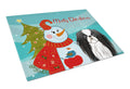 Snowman with Japanese Chin Cutting Board Tempered Glass Kitchen Cutting Surface, Heat Resistant Chopping, Non-Slip Feet, Food Prep & Serving