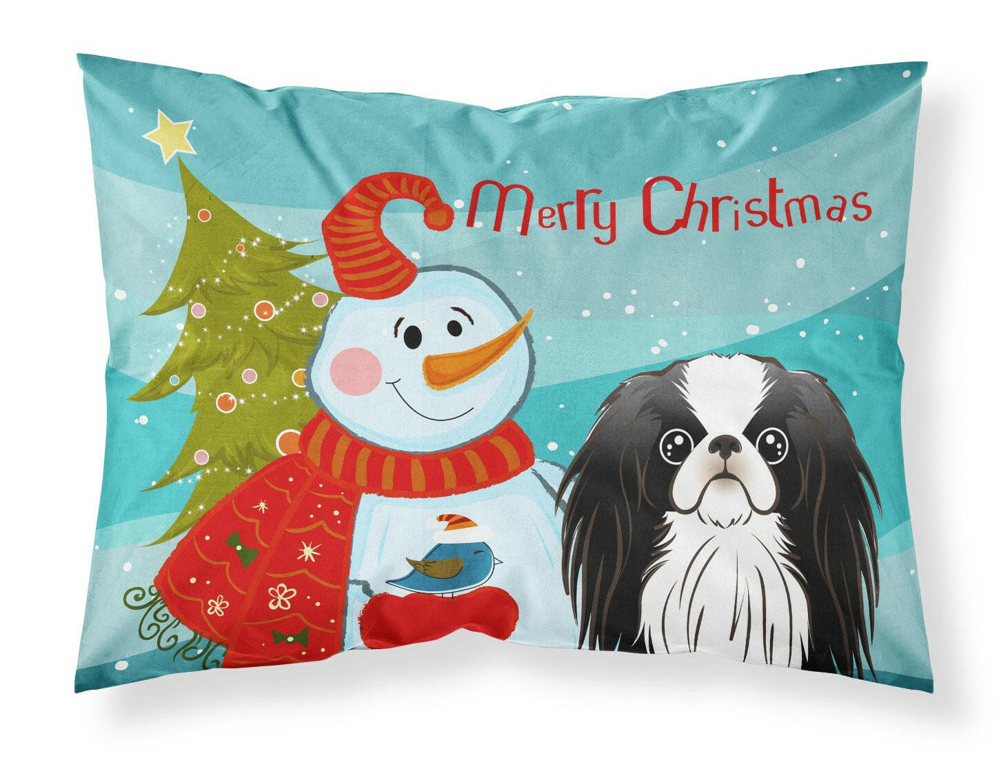 Snowman with Japanese Chin Standard Pillowcase Lightweight Super Soft Easy Care Decorative Artwork Pillowcase, Standard