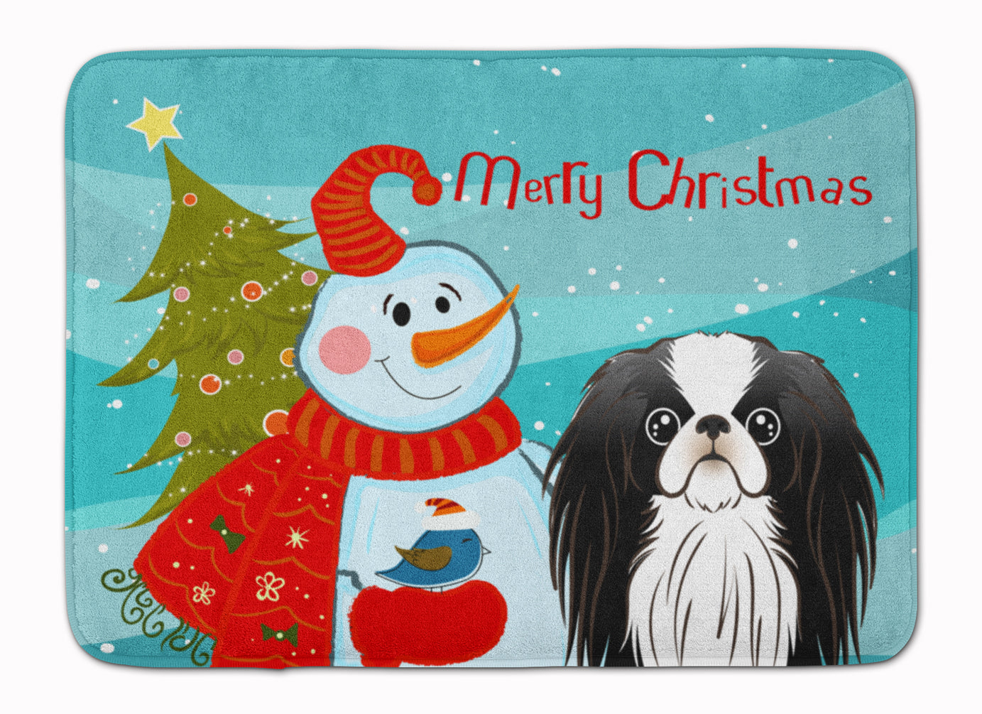 Snowman with Japanese Chin Memory Foam Kitchen Mat Machine Washable Anti-Fatigue Cushion Comfort Bath or Kitchen Rug