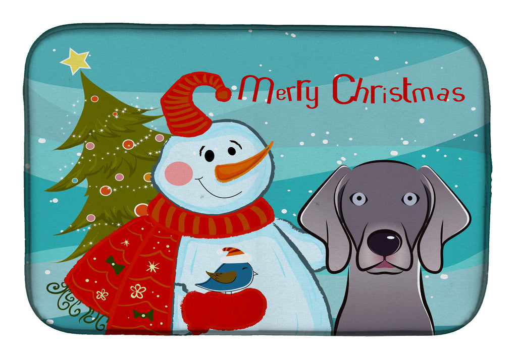 Snowman with Weimaraner Dish Drying Mat Absorbent Dish Drying Mat Pad for Kitchen Counter Dish Drainer Mat for Countertop, 14 x 21", Multicolor