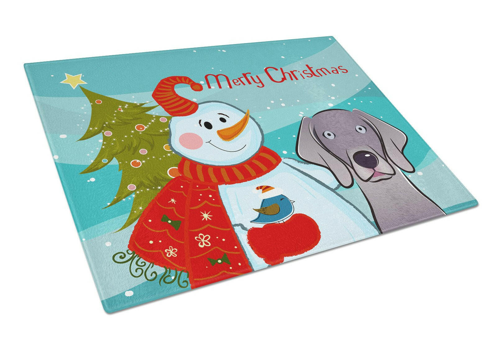 Snowman with Weimaraner Cutting Board Tempered Glass Kitchen Cutting Surface, Heat Resistant Chopping, Non-Slip Feet, Food Prep & Serving