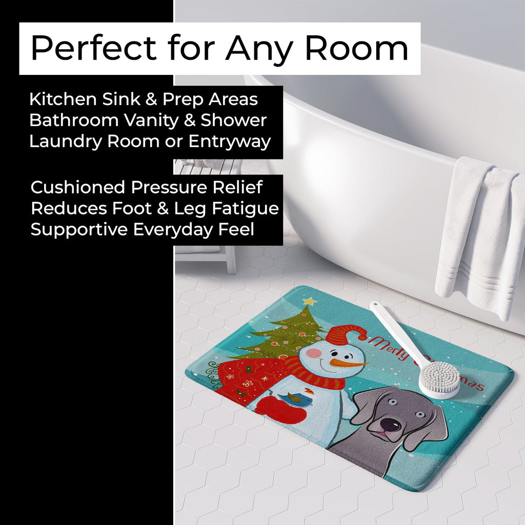 Snowman with Weimaraner Memory Foam Kitchen Mat Machine Washable Anti-Fatigue Cushion Comfort Bath or Kitchen Rug