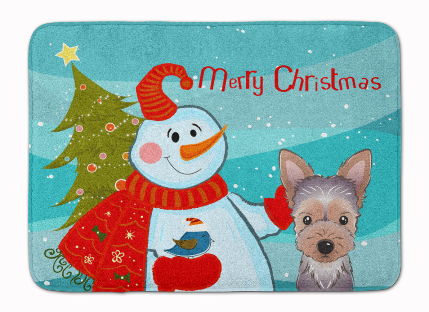 Snowman with Yorkie Puppy Memory Foam Kitchen Mat Machine Washable Anti-Fatigue Cushion Comfort Bath or Kitchen Rug