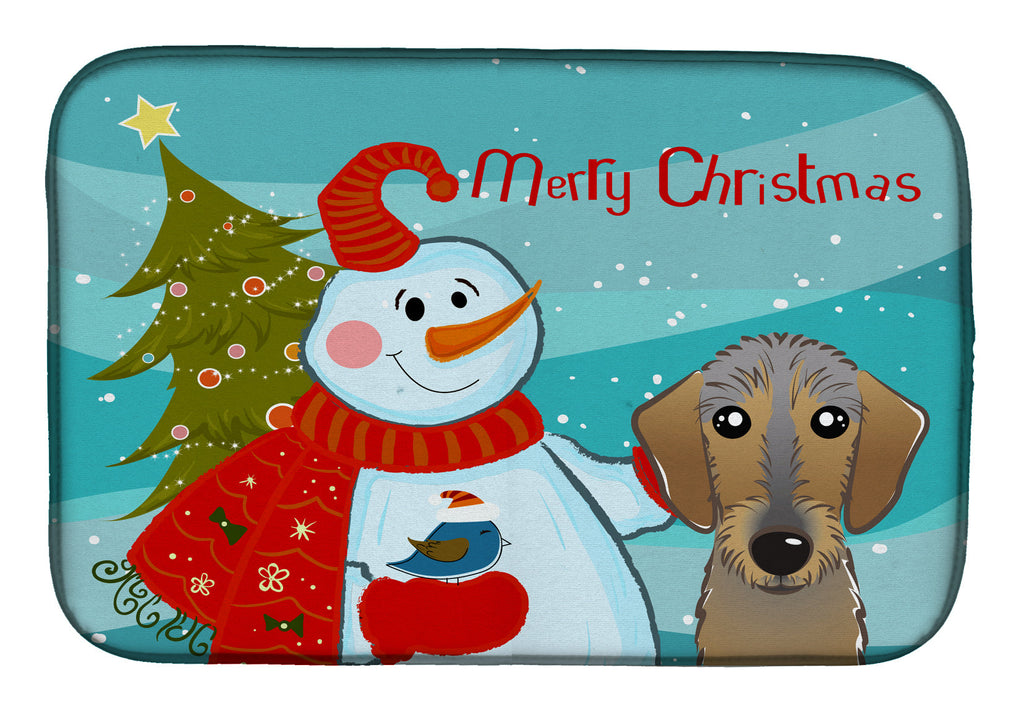 Snowman with Wirehaired Dachshund Dish Drying Mat Absorbent Dish Drying Mat Pad for Kitchen Counter Dish Drainer Mat for Countertop, 14 x 21", Multicolor