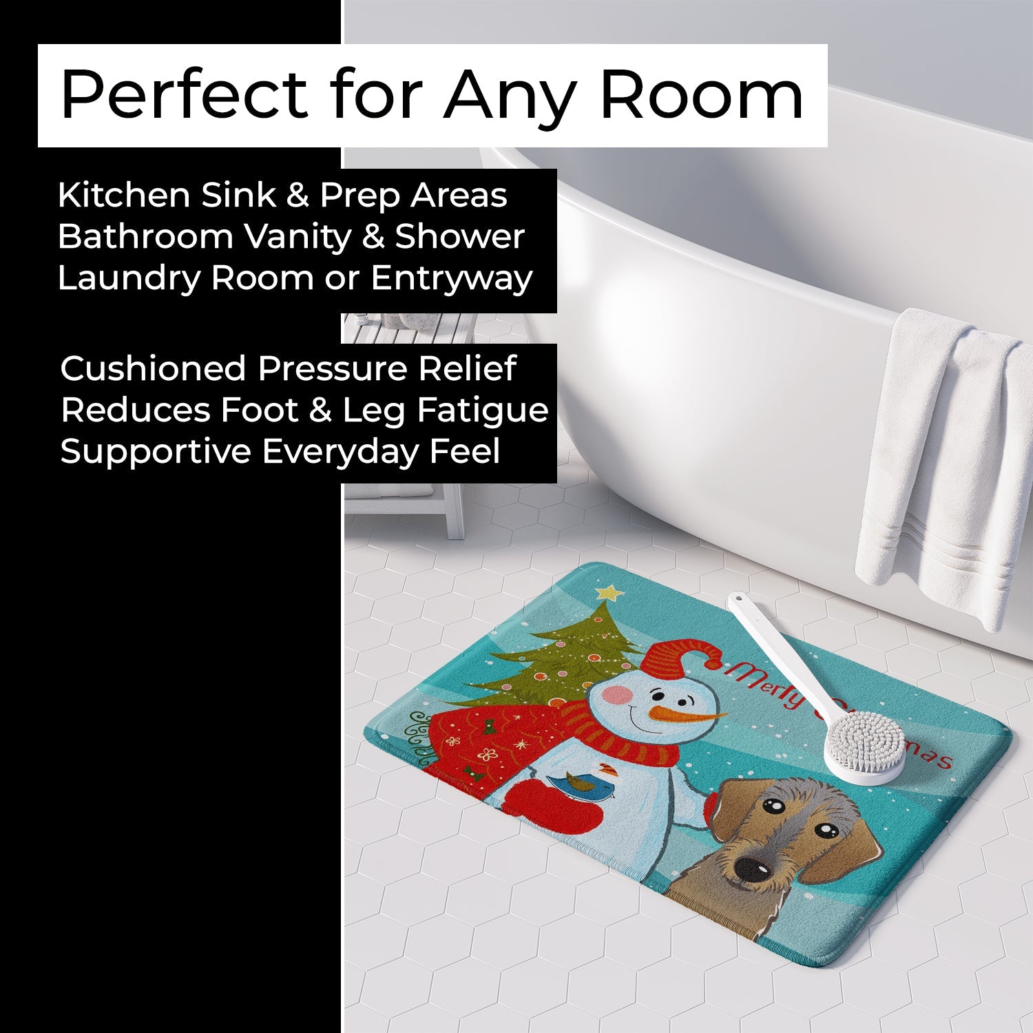 Snowman with Wirehaired Dachshund Memory Foam Kitchen Mat Machine Washable Anti-Fatigue Cushion Comfort Bath or Kitchen Rug