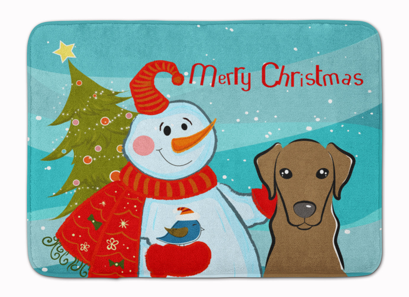 Snowman with Chocolate Labrador Memory Foam Kitchen Mat Machine Washable Anti-Fatigue Cushion Comfort Bath or Kitchen Rug