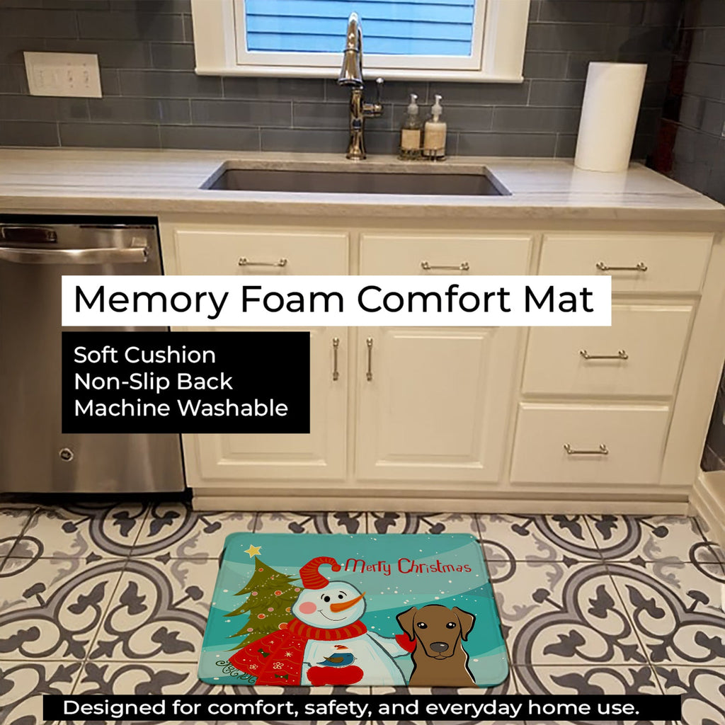 Snowman with Chocolate Labrador Memory Foam Kitchen Mat Machine Washable Anti-Fatigue Cushion Comfort Bath or Kitchen Rug