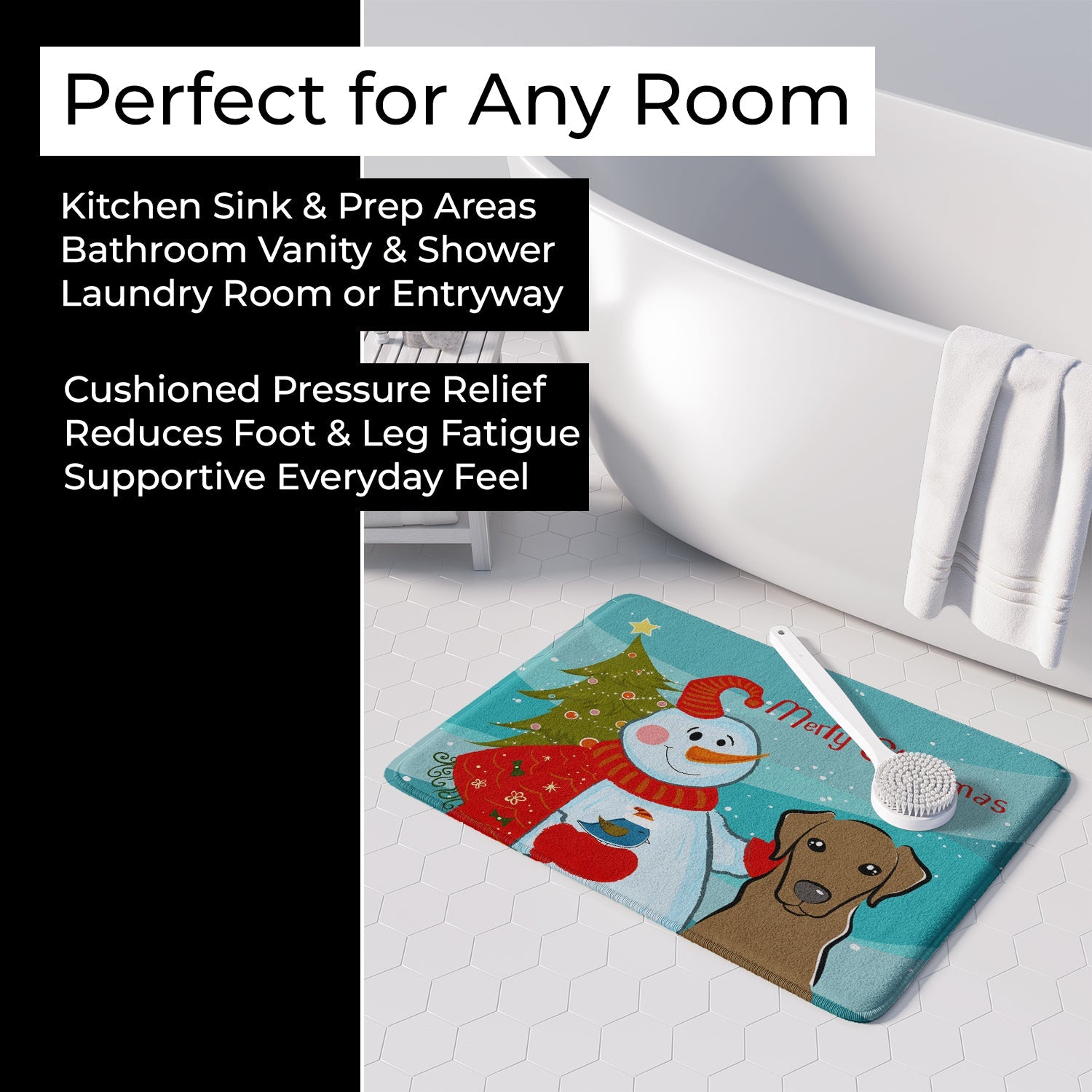 Snowman with Chocolate Labrador Memory Foam Kitchen Mat Machine Washable Anti-Fatigue Cushion Comfort Bath or Kitchen Rug
