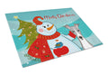 Snowman with Italian Greyhound Cutting Board Tempered Glass Kitchen Cutting Surface, Heat Resistant Chopping, Non-Slip Feet, Food Prep & Serving