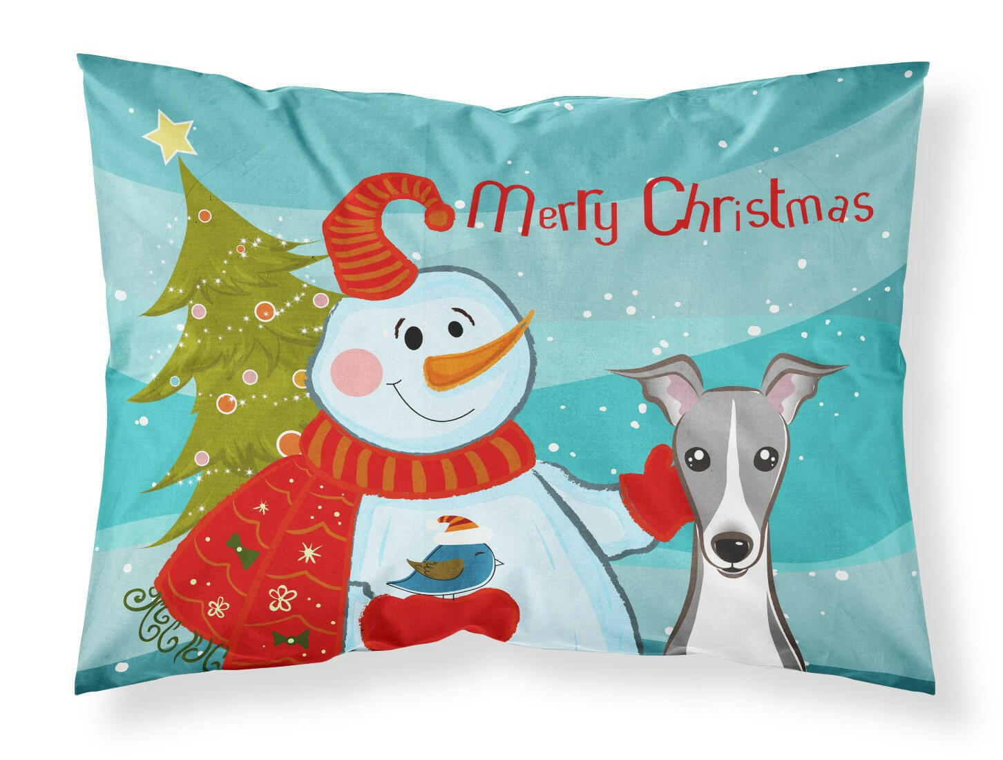 Snowman with Italian Greyhound Standard Pillowcase Lightweight Super Soft Easy Care Decorative Artwork Pillowcase, Standard