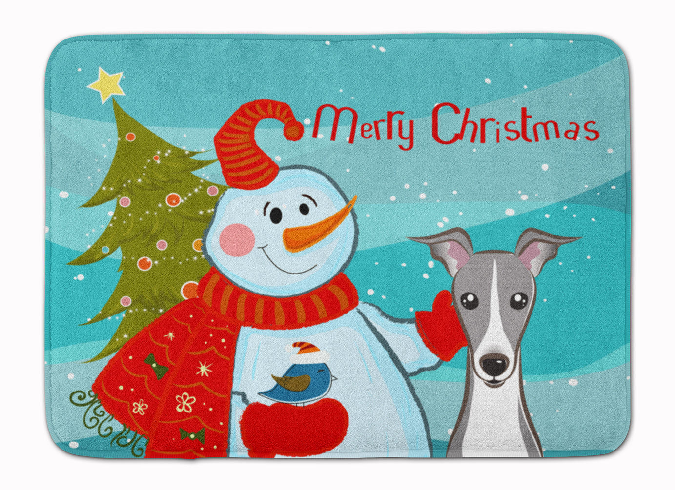 Snowman with Italian Greyhound Memory Foam Kitchen Mat Machine Washable Anti-Fatigue Cushion Comfort Bath or Kitchen Rug