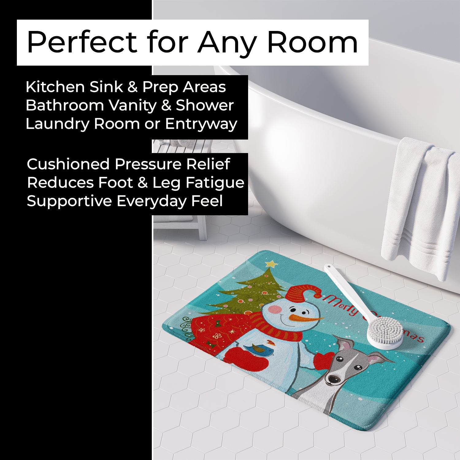 Snowman with Italian Greyhound Memory Foam Kitchen Mat Machine Washable Anti-Fatigue Cushion Comfort Bath or Kitchen Rug