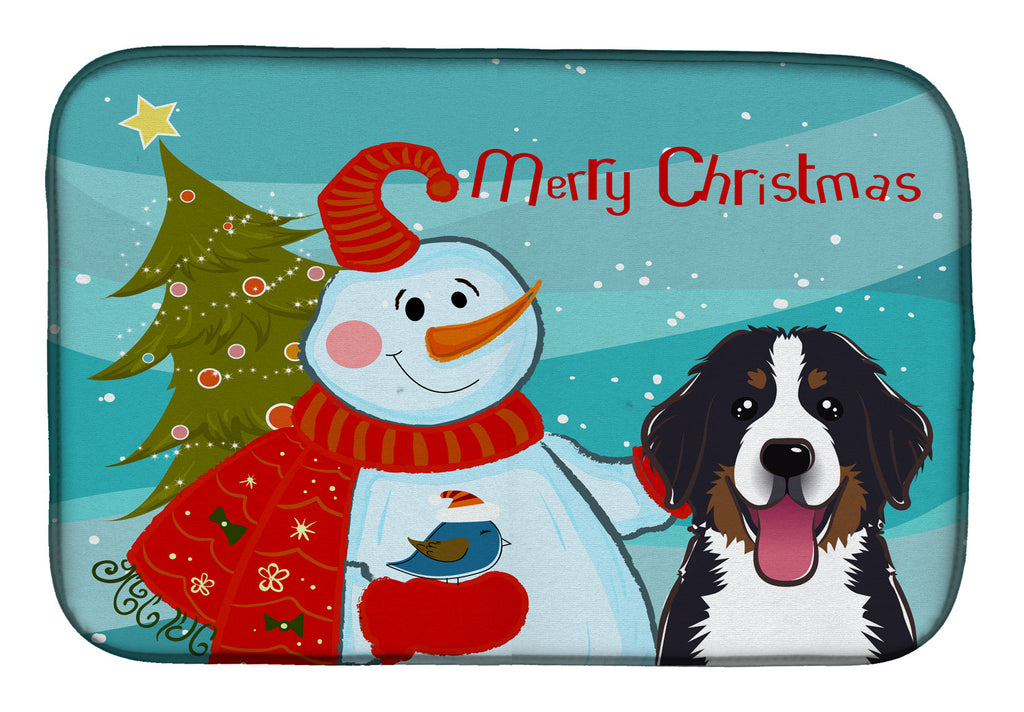 Snowman with Bernese Mountain Dog Dish Drying Mat Absorbent Dish Drying Mat Pad for Kitchen Counter Dish Drainer Mat for Countertop, 14 x 21", Multicolor
