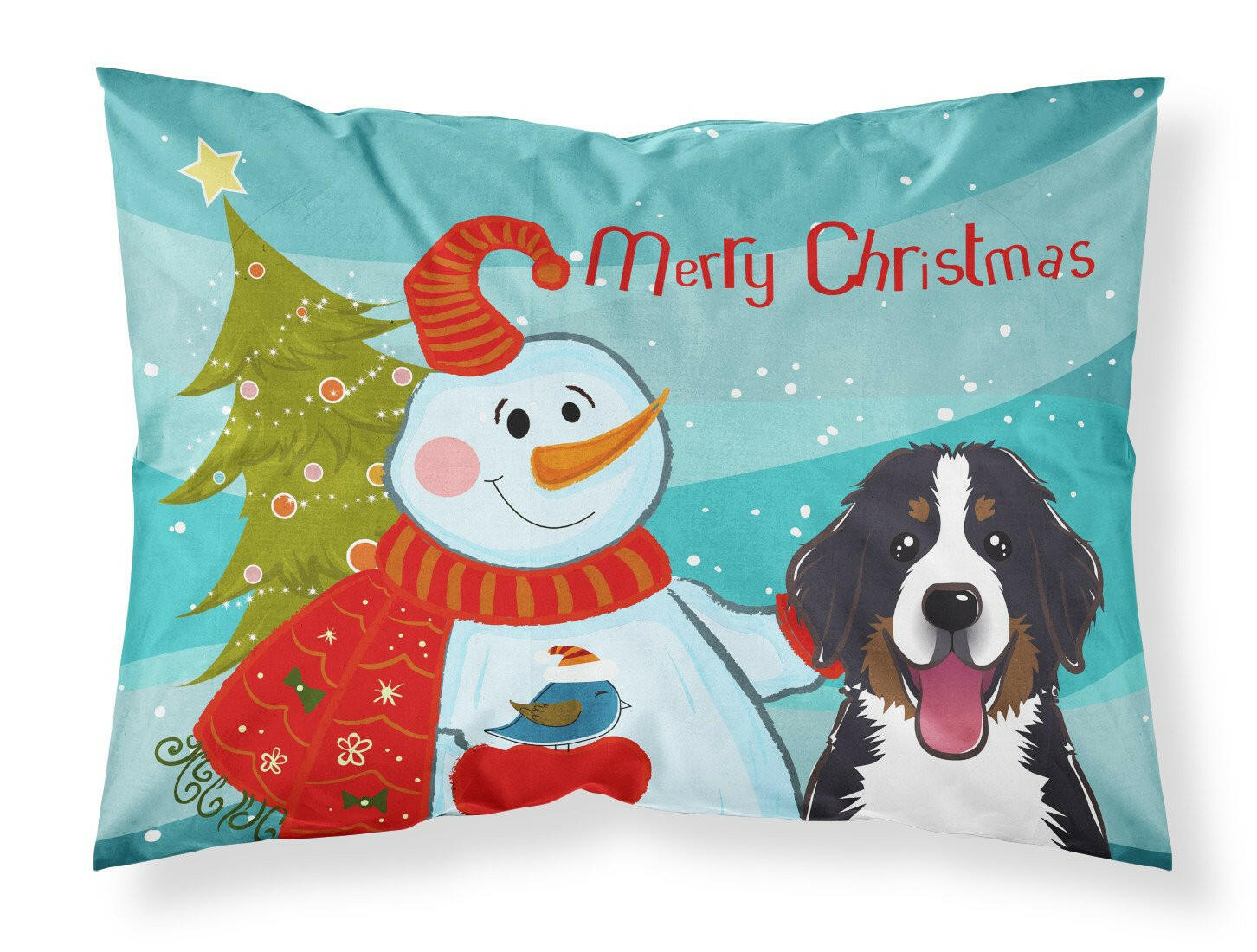 Snowman with Bernese Mountain Dog Standard Pillowcase Lightweight Super Soft Easy Care Decorative Artwork Pillowcase, Standard