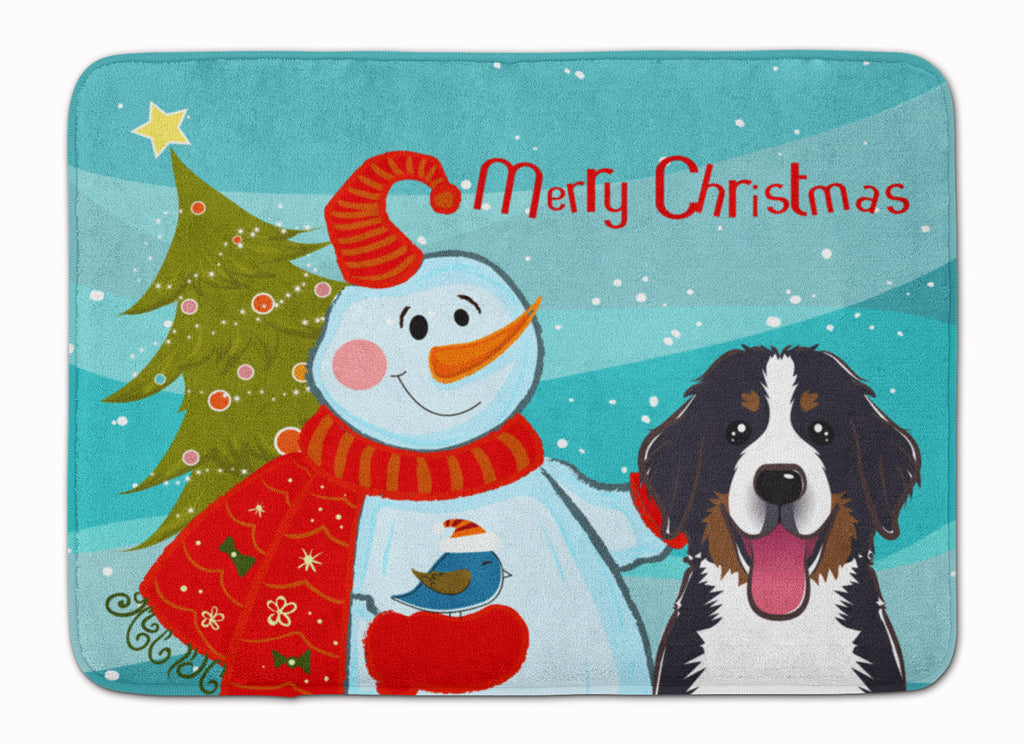Snowman with Bernese Mountain Dog Memory Foam Kitchen Mat Machine Washable Anti-Fatigue Cushion Comfort Bath or Kitchen Rug