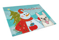 Snowman with French Bulldog Cutting Board Tempered Glass Kitchen Cutting Surface, Heat Resistant Chopping, Non-Slip Feet, Food Prep & Serving